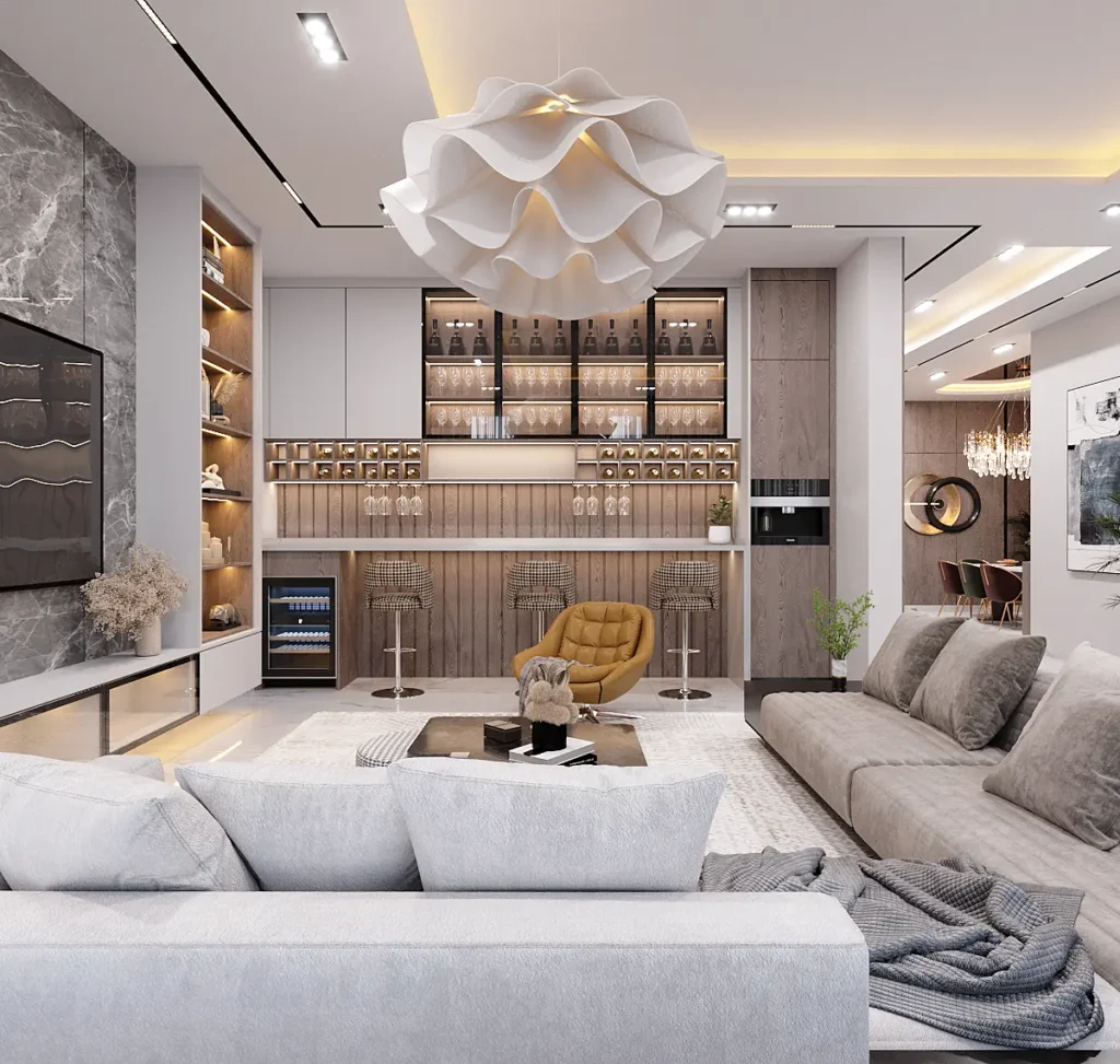 Spacious living room interior at Veronica Courts luxury duplex Abuja