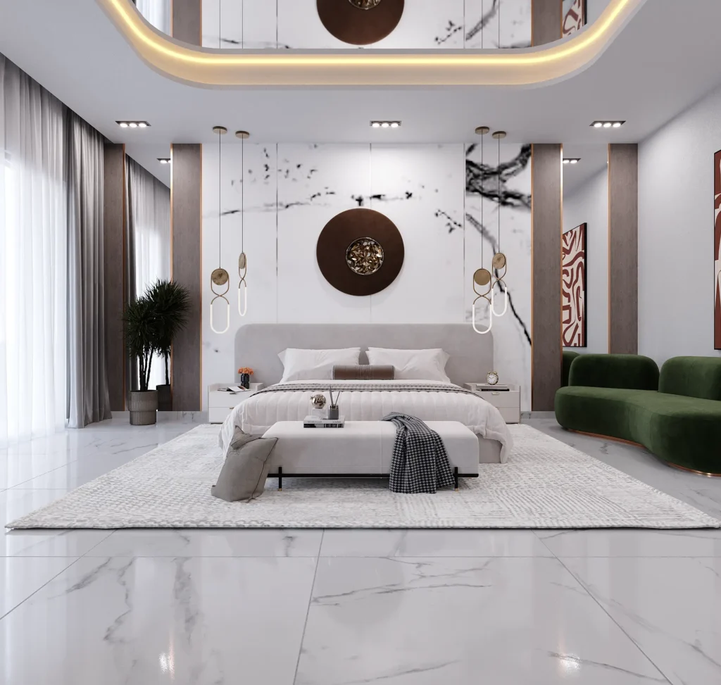 Veronica Courts Abuja madam's bedroom suite with elegant furnishings and en-suite